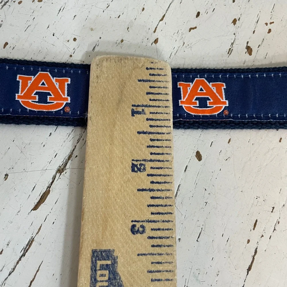 Auburn Tigers Mens Canvas Web Belt Navy Blue Leather Trim Size 38 AU Gameday